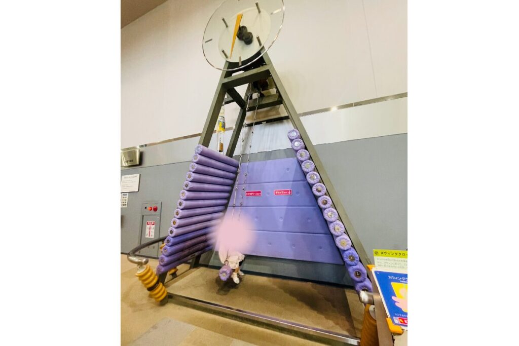 現代産業科学館でブランコ。スウィングクロック